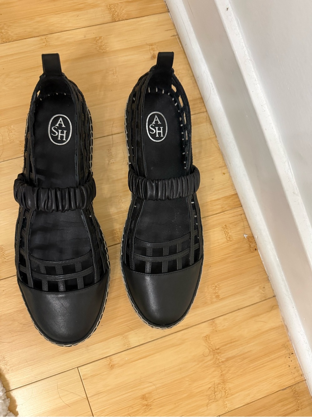 ASH Black Woven Mary Jane-Style Flats